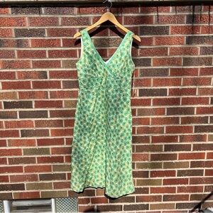 Borden Green and Yellow Floral Sleeveless Surplice Midi Shift Flare Dress